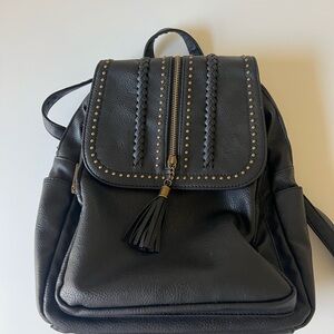 Black Leather Backpack with Studded Details